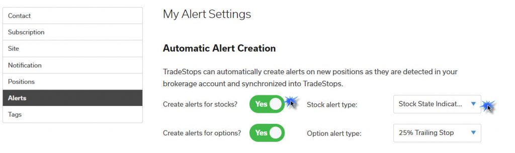 automatic alerts set to Yes