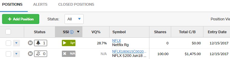 Netflix stock and Option tracked in same portfolio for tracking Options