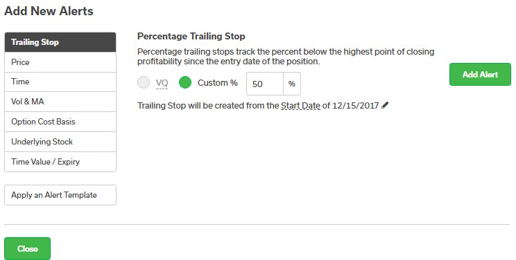Customized Trailing Stop created for Netflix Option
