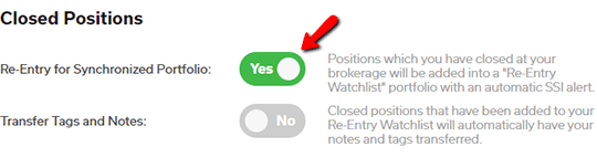 Re-entry for synced positions setting