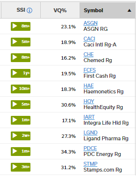 Top Ten Holdings of S&P 600 Small Cap Index all in SSI Green Zone