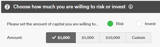 position size calculator showing risk options