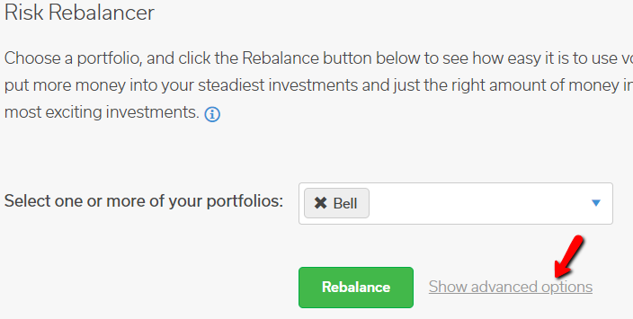 risk rebalancer pointing out the advanced options