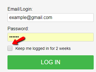 log in screen highlighting the keep me logged in feature