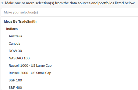 Ideas by TradeSmith indexes in Pure Quant selection tool