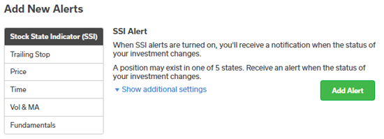 available alerts with SSI selected