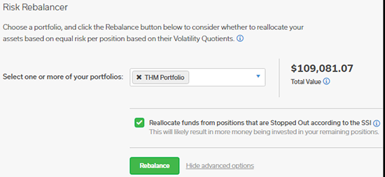 Button to reallocate funds from red zone stocks in Risk Rebalancer